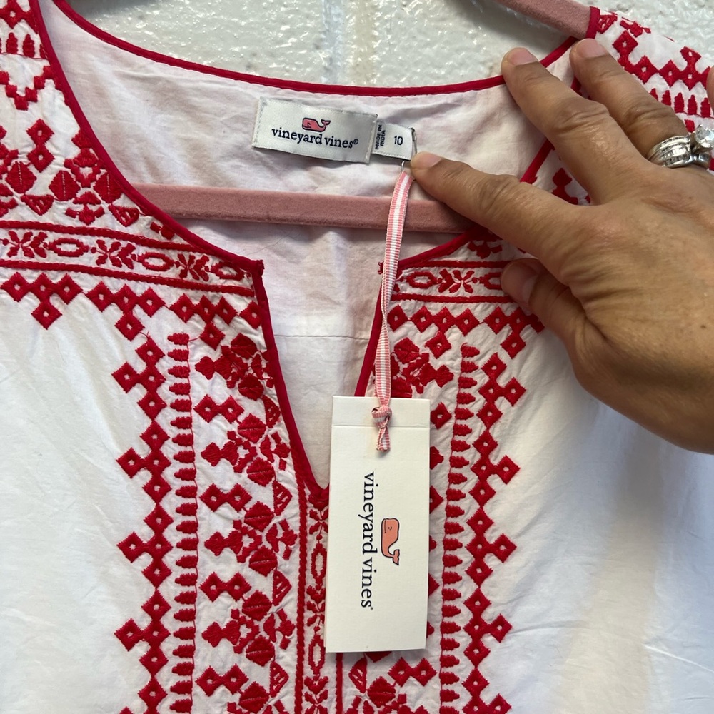 Vineyard Vines White/Red‎ Embroidered Maxidress Sz. 10 NWT - Picture 4 of 7